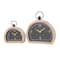 Black Wooden Semicircle Clock Set with Brown Wooden Frame & Ring Handle